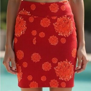 LulaRoe Cassie Pencil Skirt Stretchy High Wide Waist Band Large 14-16 Red Floral